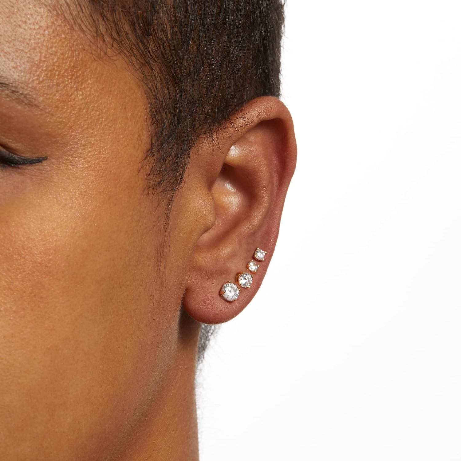 Amazon Essentials 14K Gold Plated Sterling Silver Round or Princess Cut Cubic Zirconia Stud Earring Set - Image 2