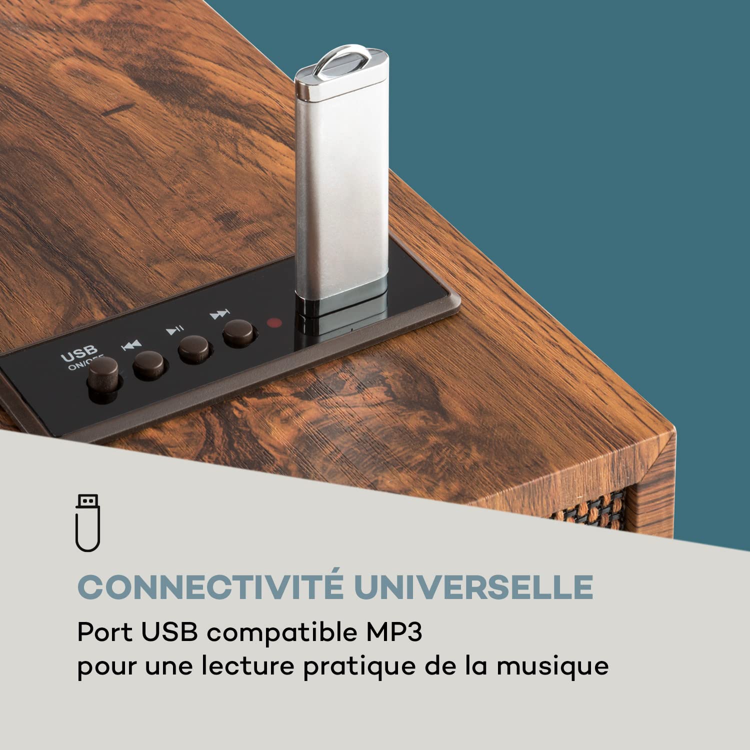 AUNA Verticalo SE - Giradischi Retró, Lettore Vinili, Giradischi Vintage, 33, 45 e 78 giri/min, BT, Altoparlanti Stereo, Porta USB compatibile MP3, Uscita di Linea, Legno, con Bluetooth