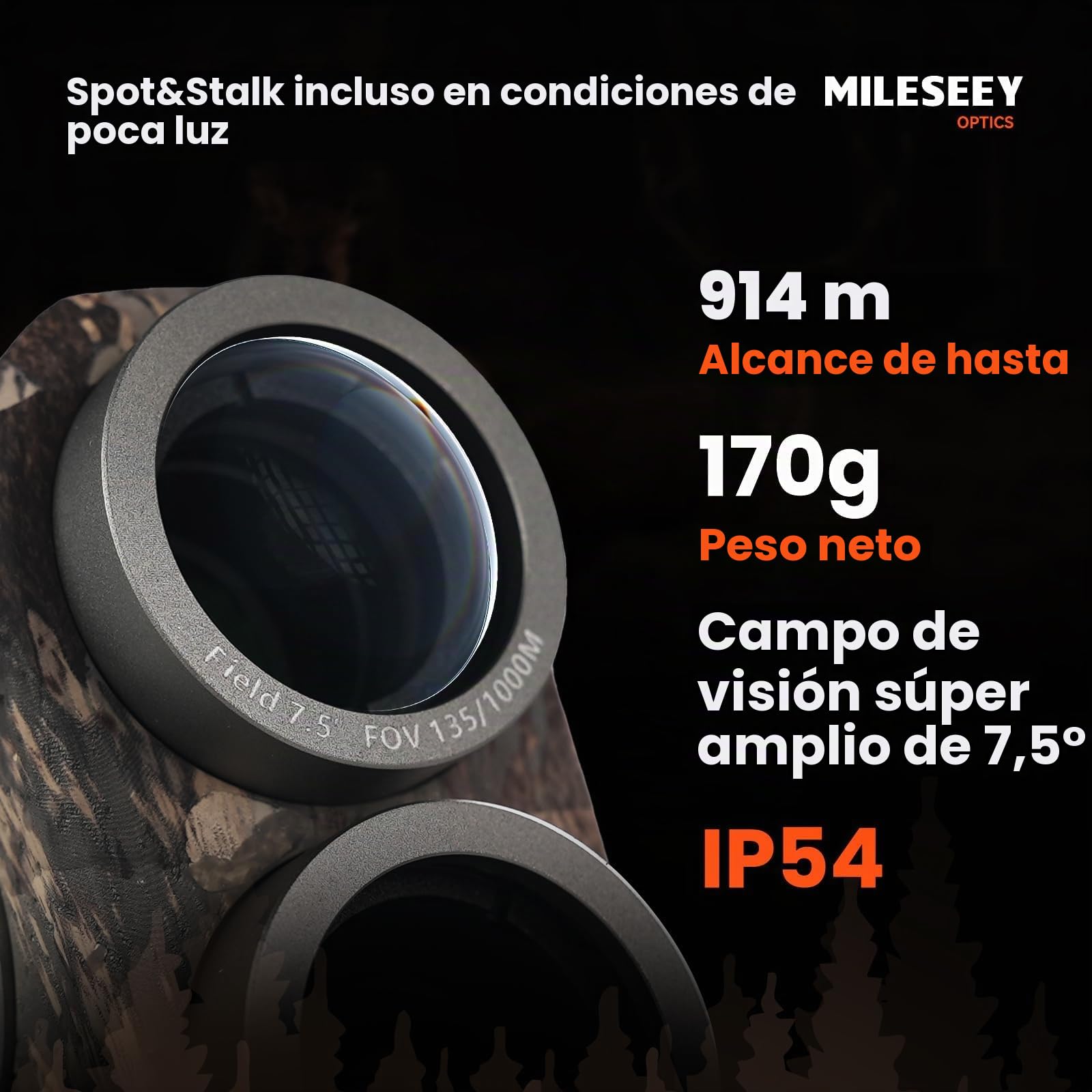 MiLESEEY Telémetro de Caza, Mide 1000 Yardas/915 Metros | Doble Pantalla Roja o Negra, Campo de Visión de 7,5°, Alta Transmisión de Luz, Medición de Velocidad, Telémetro