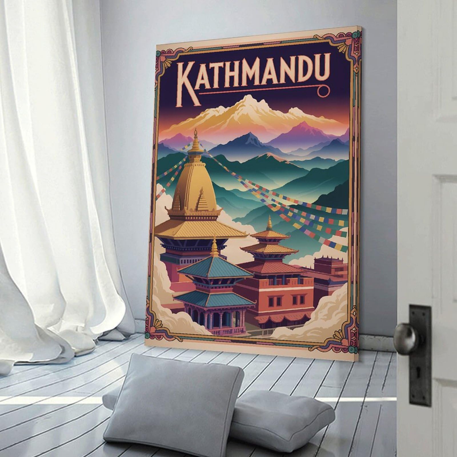 Junmoney Kathmandu Travel Wall Picture Print 20x30inch(50x75cm), for Picture Wall Styling in Lounge Or Bedroom, Ideal for Building A Coordinated Art Wall