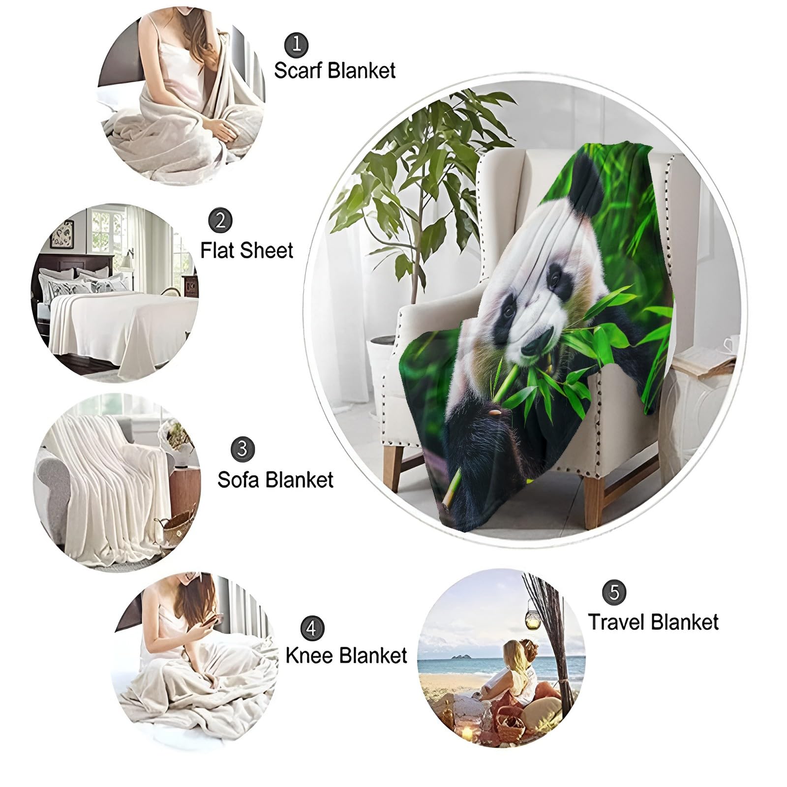 Plaid Couverture 150x200 cm Animaux Panda Géant Bambou Vert Douce Moelleuse Flanelle Couverture de Lit Plaid Jeté de Canapé Convient Bebe Enfants et Adultes Rester Chaud en Hiver