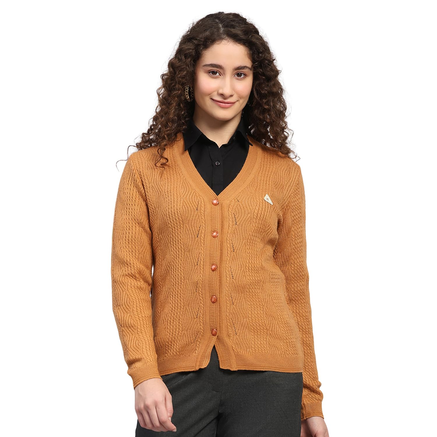 monte carlo Womens Regular Fit Self Designed V Neck Button Closure Full Sleeves Winter Cardigan| Warm Woolen Buttoned Sweater for Ladies | Stylish Knitted Cardigan for Women's (Pack of 1)-picture-30