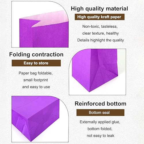Miniatura 3 de Bolsas de papel de color brillante mini KEYYOOMY, bolsas de regalo de fiesta púrpura, bolsitas de papel para fiesta pequeña, bolsa de lonchera de