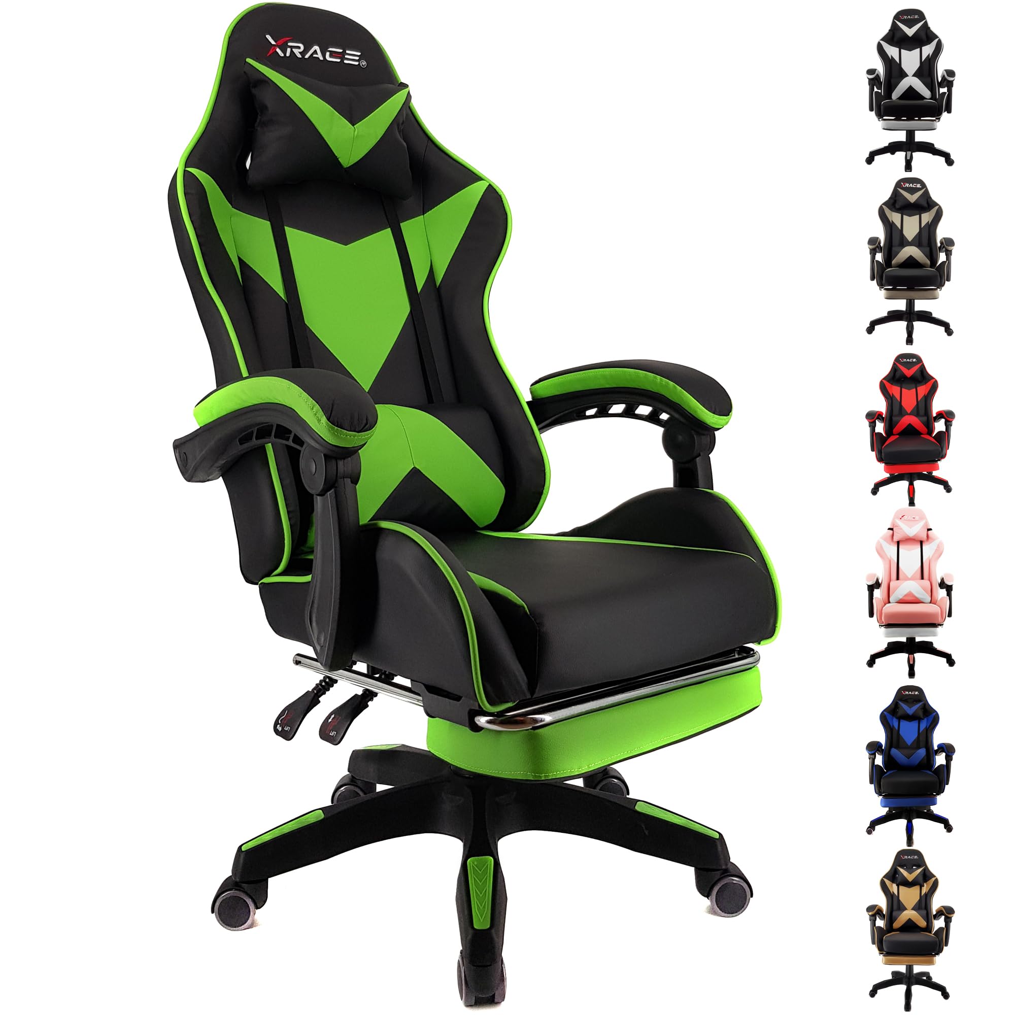 xRace Gaming Stuhl, Bürostuhl, Ergonomischer Pc Stuhl, aus Leder mit Lendenwirbelstütze, Verstellbarer Drehbarer, Task Stühle mit Fußstütze und Kopfstütze