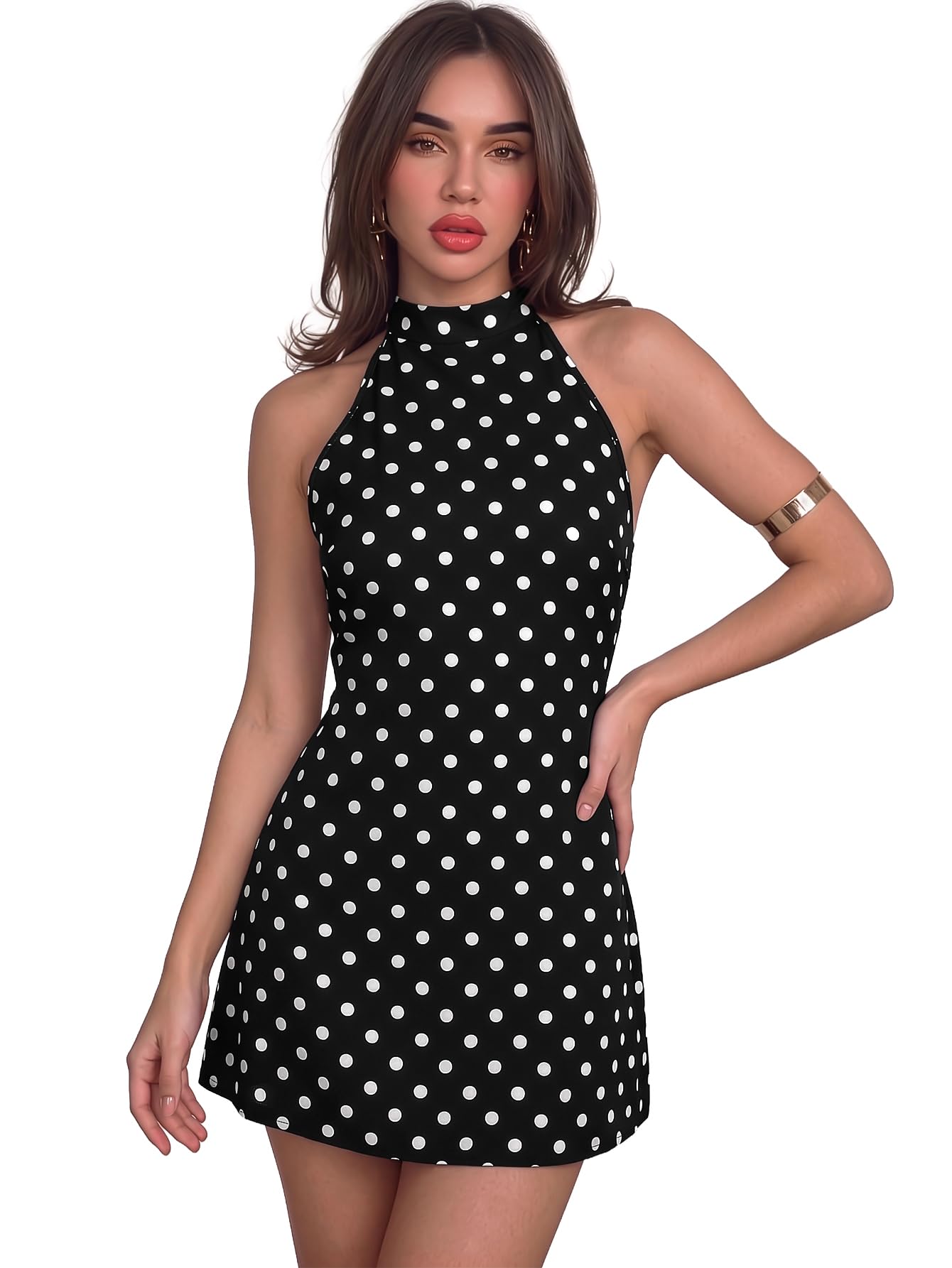 aahwan Polka Dot Print Halter Neck A-Line Mini Dress for Women's & Girl's-picture-6