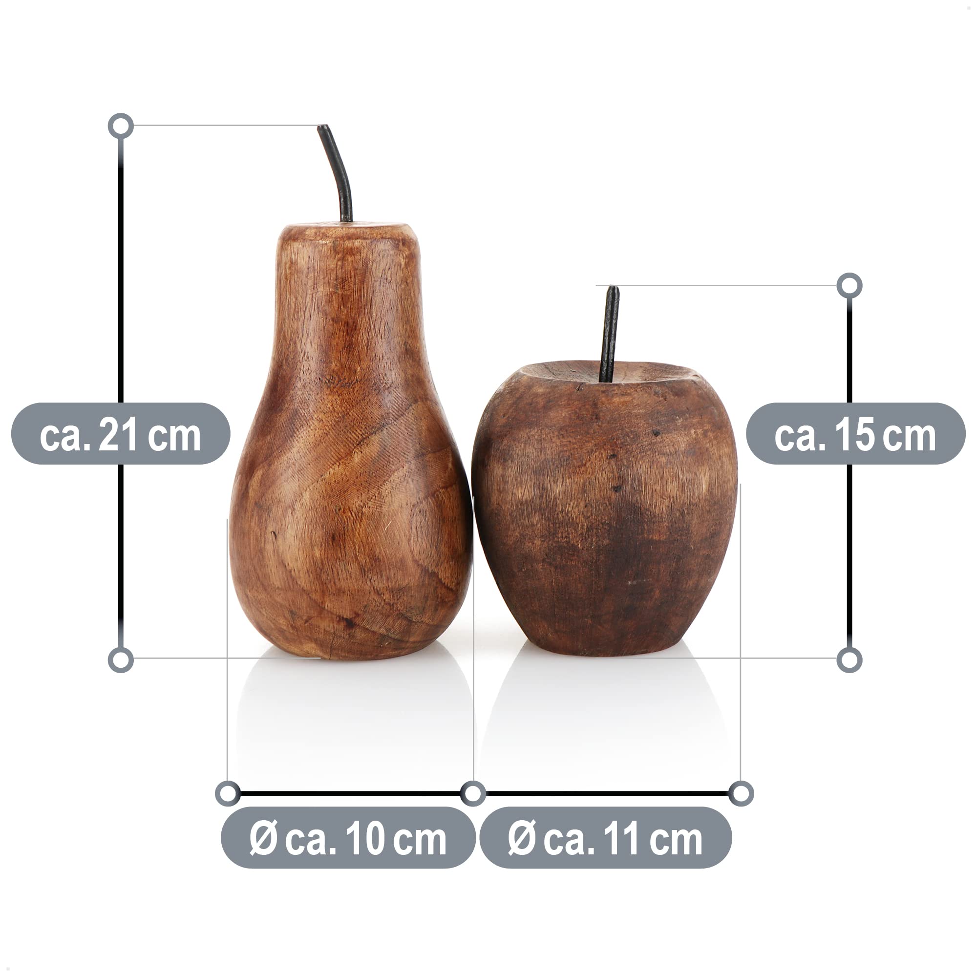 Lot De 2 Pommes Décoratives En Bois De Manguier - Taille 15 Cm, Tige Argentée, Décoration Table Automne Ou Intérieur Rustique