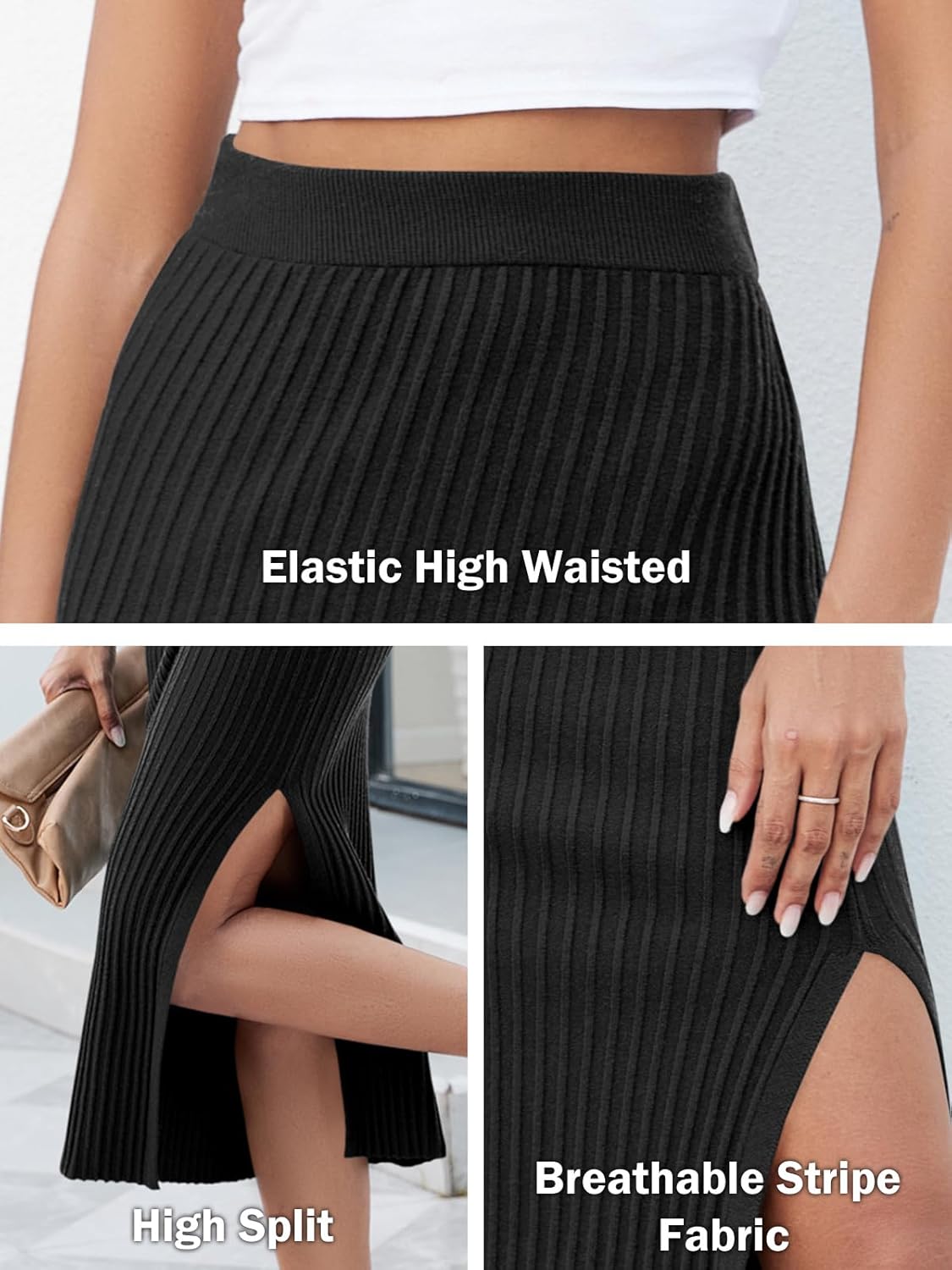 Runcati Women's Bodycon Knitted Pencil Skirts Elastic Split High Waisted Midi Skirt - Image 5