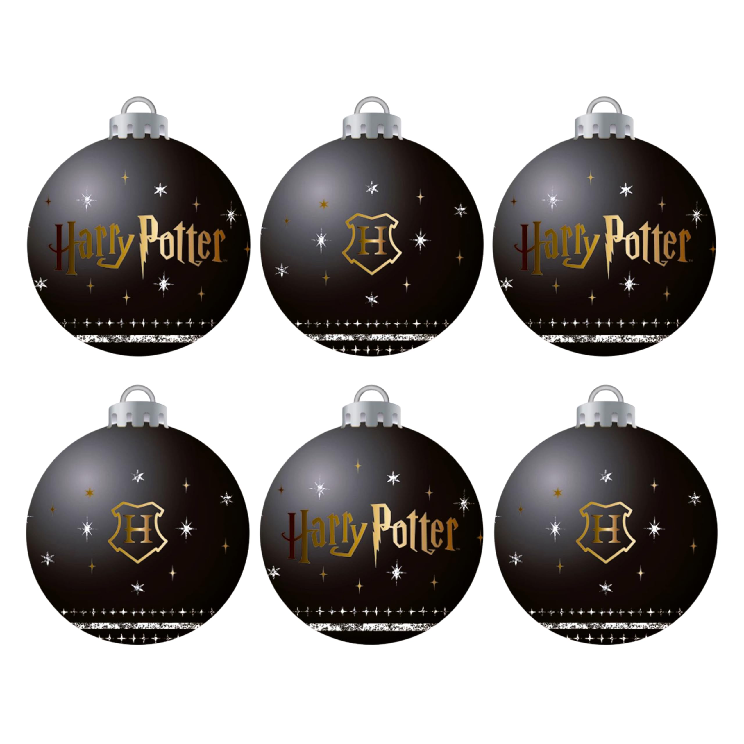 Harry Potter Bolas de Navidad, Hogwarts Adorno de Navidad, Pack de 6 Adornos Navideños, Bolas Arbol de Navidad, Decoracion Navidad Hogwarts | Negro