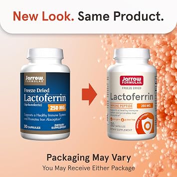 Jarrow Formulas Lactoferrin Supplements 250 mg - Immune-Supporting Glycoprotein for Healthy Immune System Support & Iron Absorption - Freeze Dried, Gluten Free, Non-GMO - 30 Capsules (Servings)