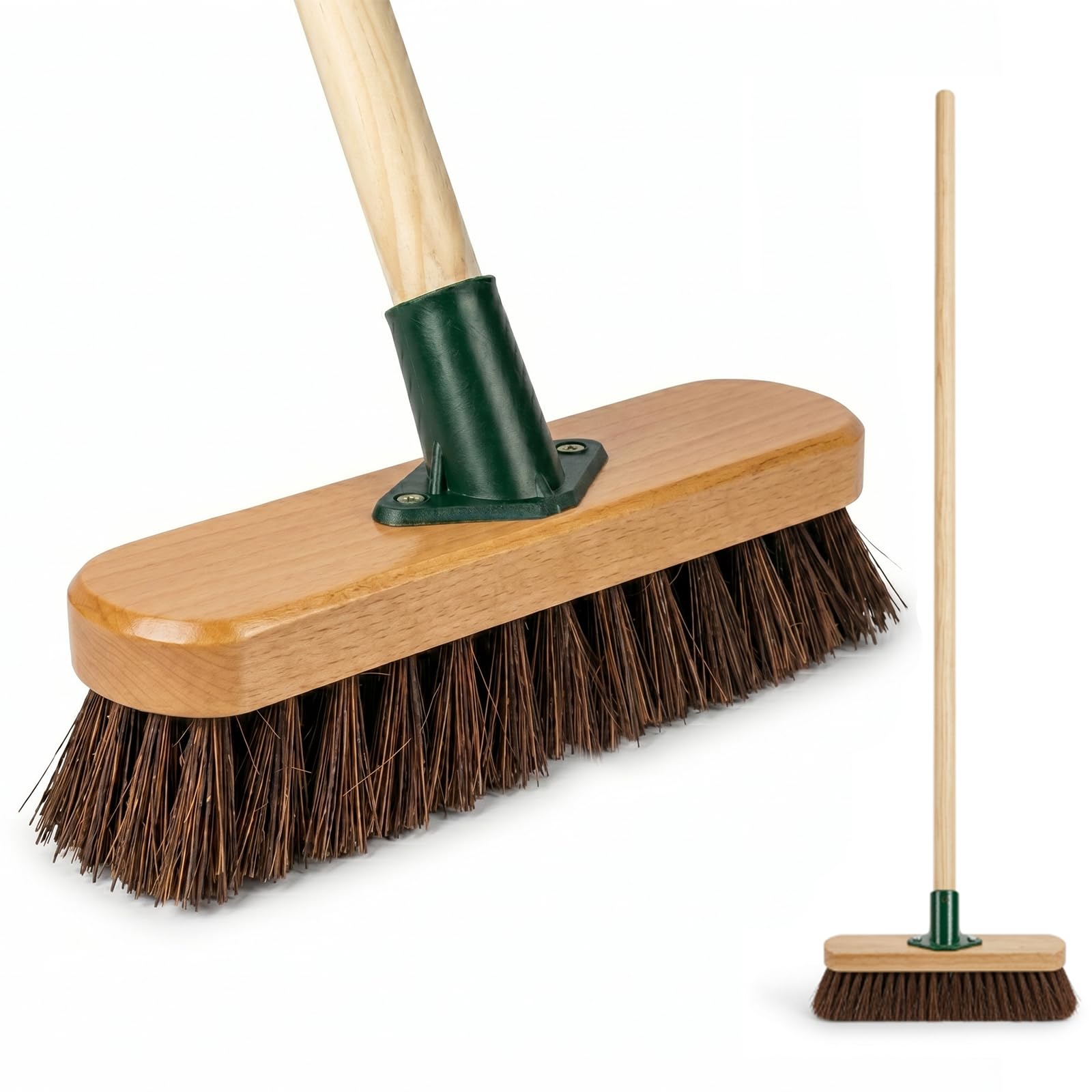 LSC 10” Deck Scrubber Brush with Handle Stiff Bassine Bristles Outdoor Broom Wooden Handle Heavy Duty Floor Scrub Brush for Patio Decking Garden Pathways & Yard Cleaning (PACK OF 1)