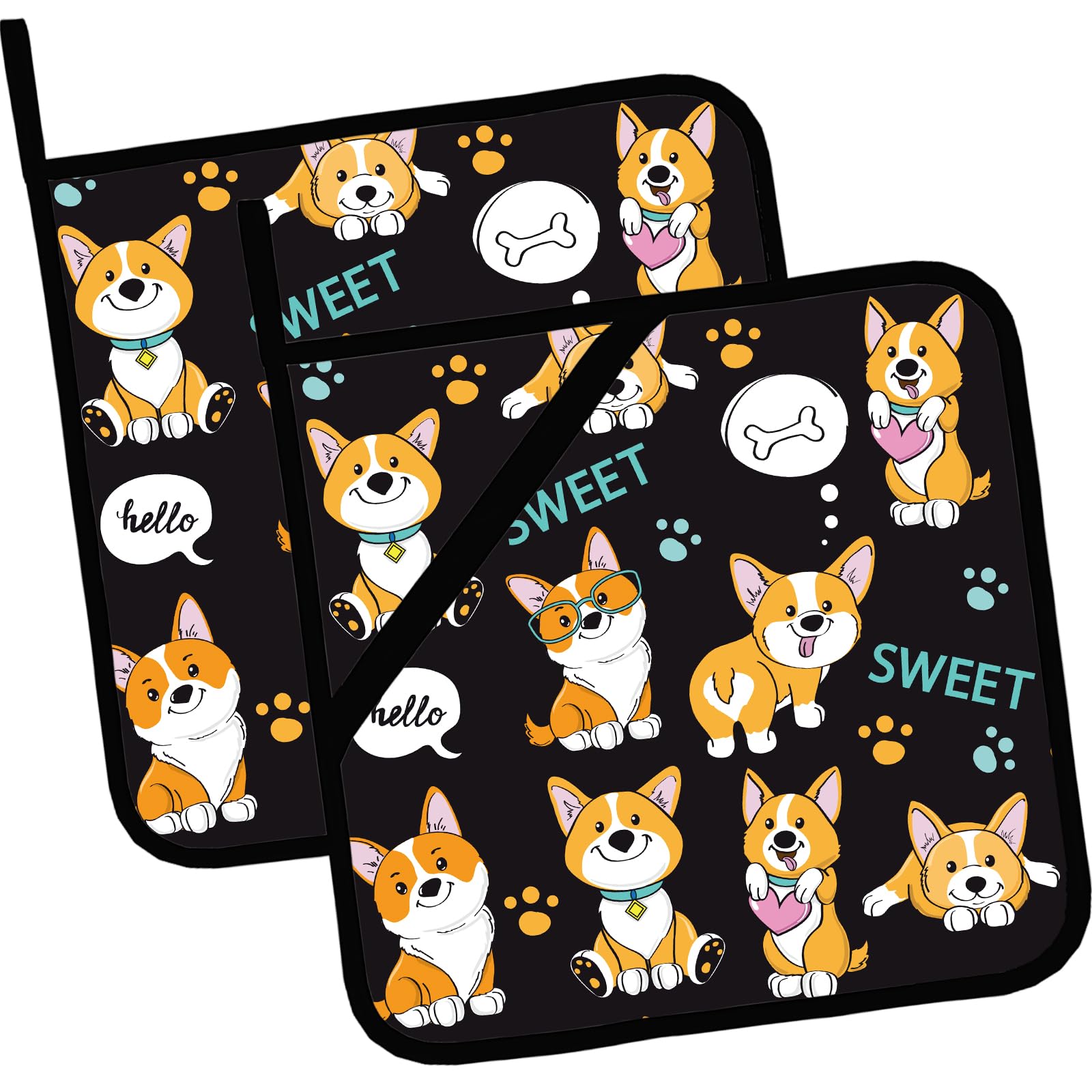 Cute Dogs Corgi Pot Holders 2 PCS,Kitchen Heat Resistant Hot Pads for Cooking Grilling Baking BBQ, Pot Holders for Women Cook Home Microwave