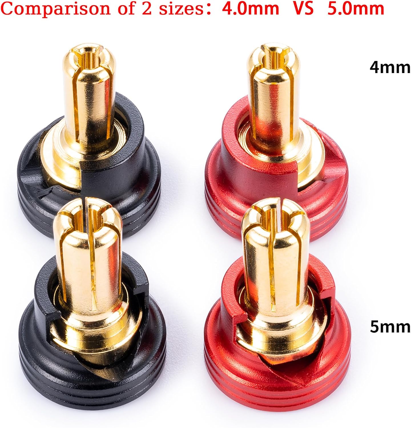 RCHUBAM Heatsink Bullet Plug Grips 2PCS Banana Plug Connectors with Brass Heatsink Grips - 4mm/5mm Aluminum RC Battery Bullet Plug for RC Model Crawler Cars Upgrade Parts (5.0mm)