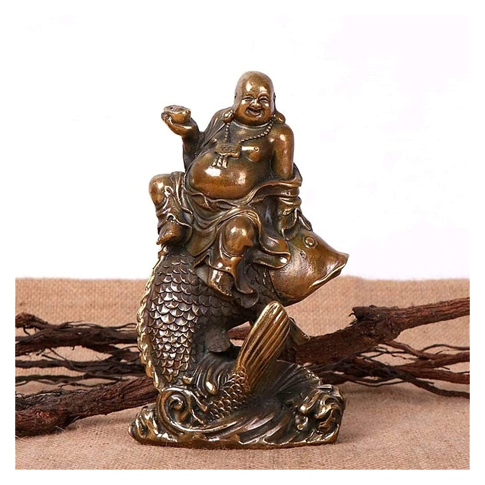 Statuenfigur for Hochzeitsgeschenke, Heimbüro-Dekor, Heimdekoration, Skulptur, Ornamente, Buddha-Skulptur, Feng Shui, lachende Buddha-Statue, reitender Fisch, lachender Buddha, Maitreya und Barren-Sta