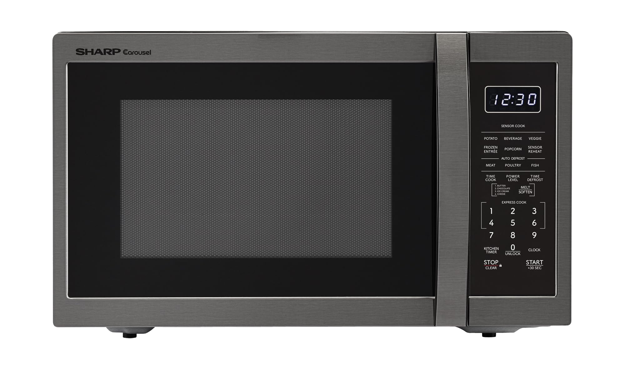 SHARP Countertop Microwave Oven with Removable 12.4 Carousel Turntable, 1.4 Cubic Feet, 1100 Watt, Black Stainless Steel