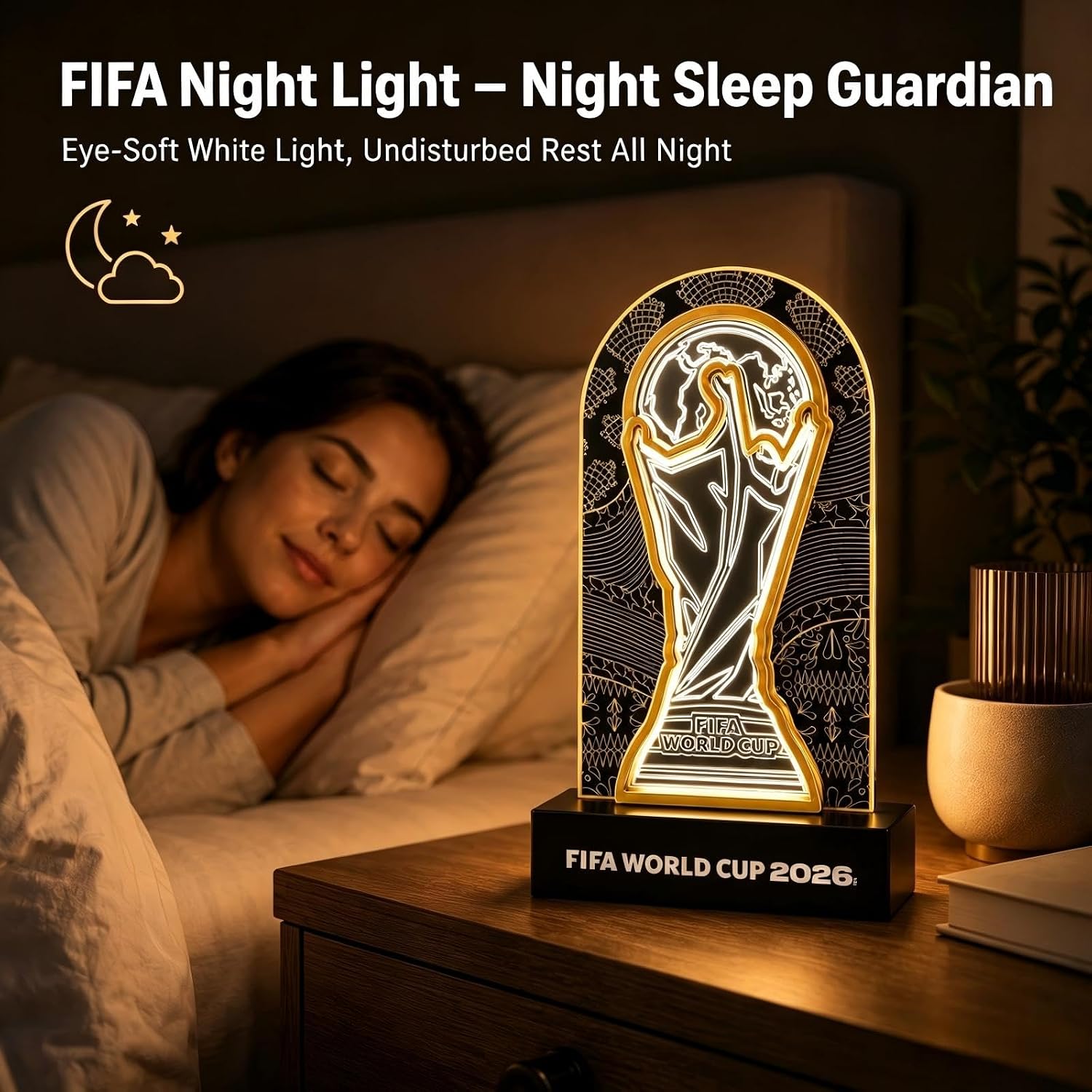 FIFA World Cup 2026 Trophy Night Light, Official Licensed LED Trophy Lamp Replica, Premium Soccer Fan Collectible Gift, USB White Light Bedroom Game Room Decor Celebrate