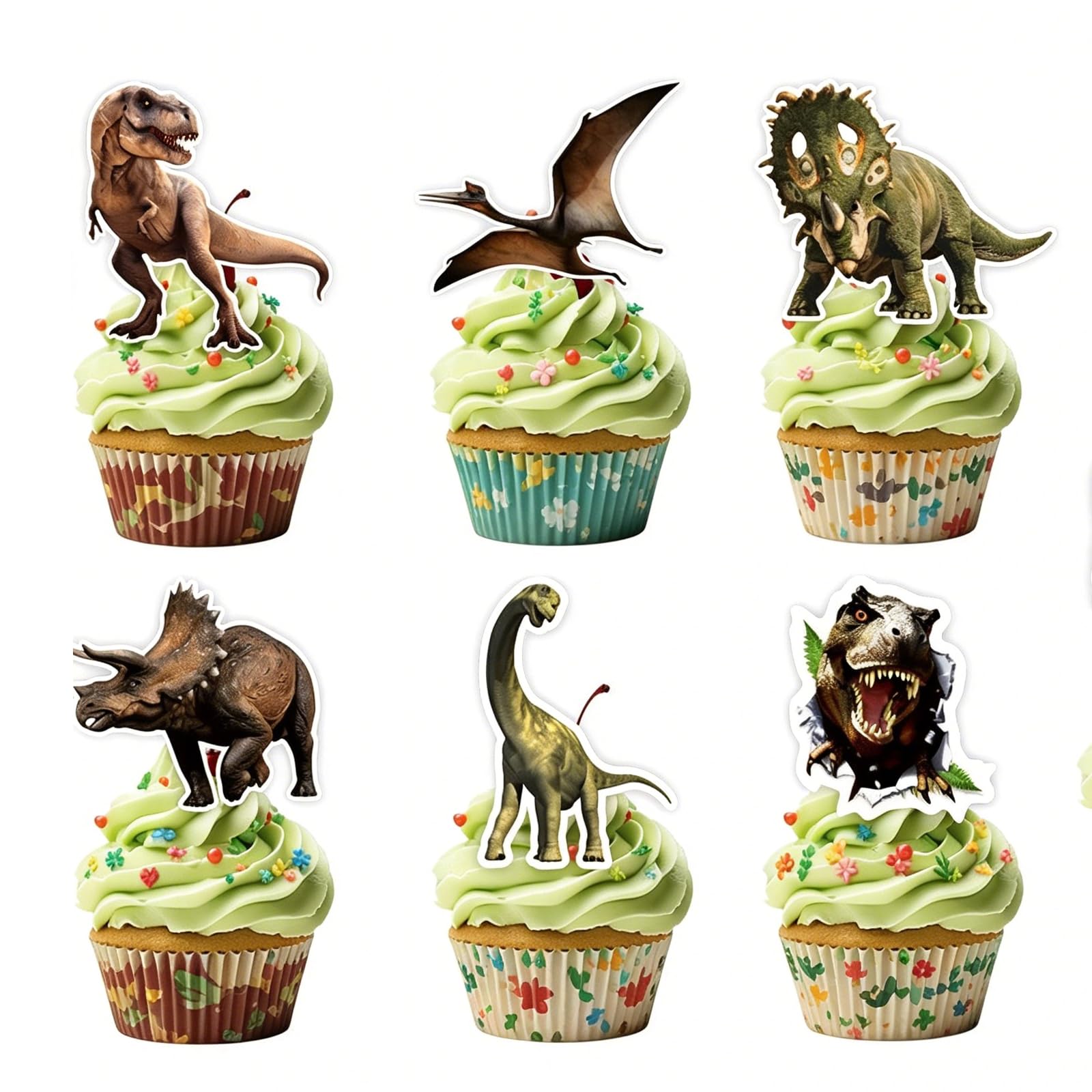 24Pcs Dinosaur Cake Toppers, 8cm Dinosaur Cake Decorations, Roaring Dino Dinosaurs Cupcake Toppers, for Dinosaurs Birthday Decorations, Park Themed Party Supplies, and Cakes Decoration