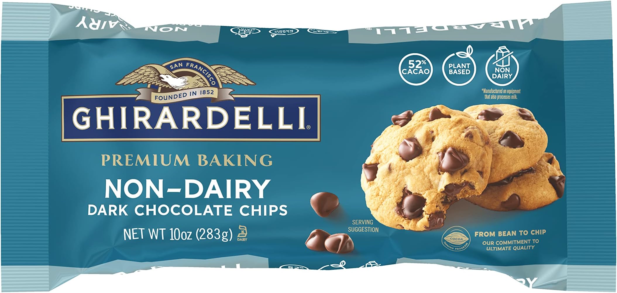 GHIRARDELLI Non-Dairy Dark Chocolate Chips for Baking, Premium Baking Chips, 10 OZ Bag (12 bags)