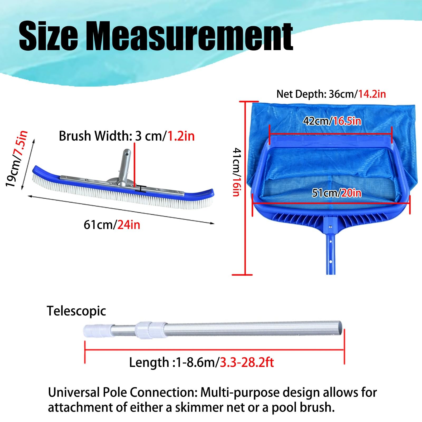 LZMZMQ Kit Limpieza Piscina Kit De Red para Equipo De Limpieza De Piscinas, Set De Limpieza De Piscinas con Palo Largo, Accesorios para Piscinas(7.7m/303.2in)