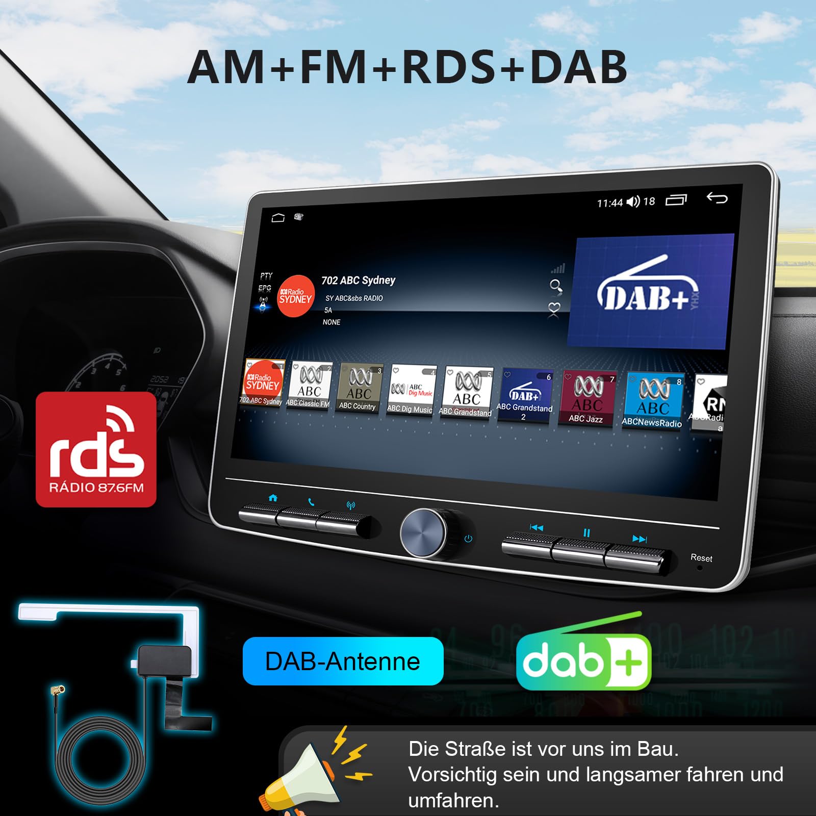 Android 12 Autoradio Wireless CarPlay Android Auto, 10.1 Zoll Bildschirm DAB+ Autoradio 1Din Car Play Touch Display Bluetooth 8 Core 2G+32G WiFi 4G GPS DSP AM/FM RDS Auto Radio mit Rückfahrkamera