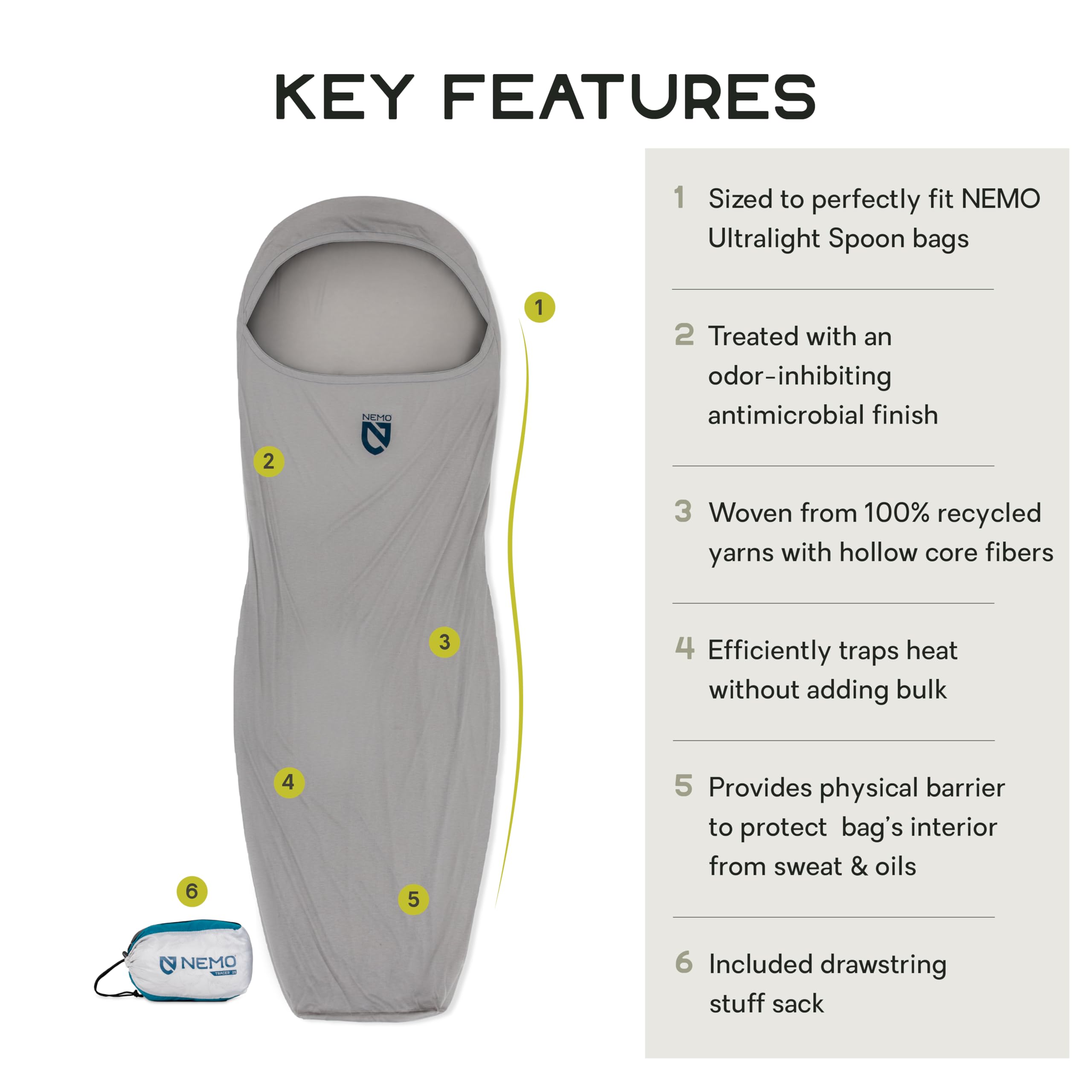 NEMO Equipment Tracer Blaze Sleeping Bag Liner - Regular - Vapor