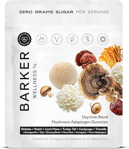 Miniatura 2 de Barker Wellness - Paquete de gomitas de hongos diurno y nocturno, sin azúcar, veganas con Reishi, melena de león, Cordyceps - Enfoque, energía,