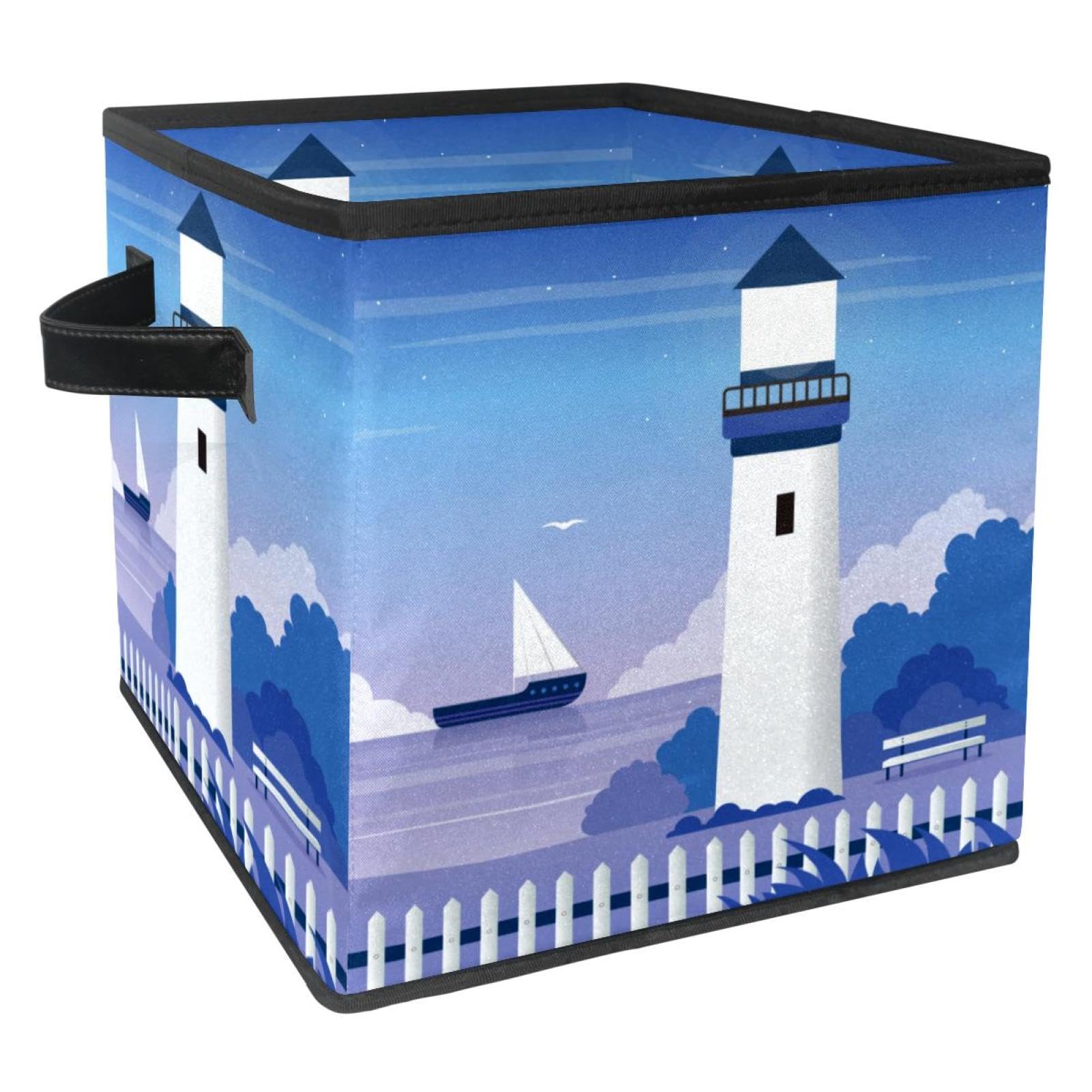 Bac de rangement en tissu pliable cube avec poignées pour livres maison