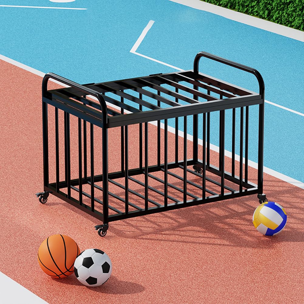 Wózek do przechowywania piłek sportowych z kółkami, mobilny stojak do przechowywania piłek do koszykówki i piłki nożnej, trwały kosz do przechowywania na kółkach do zorganizowanego sprzętu sportowego