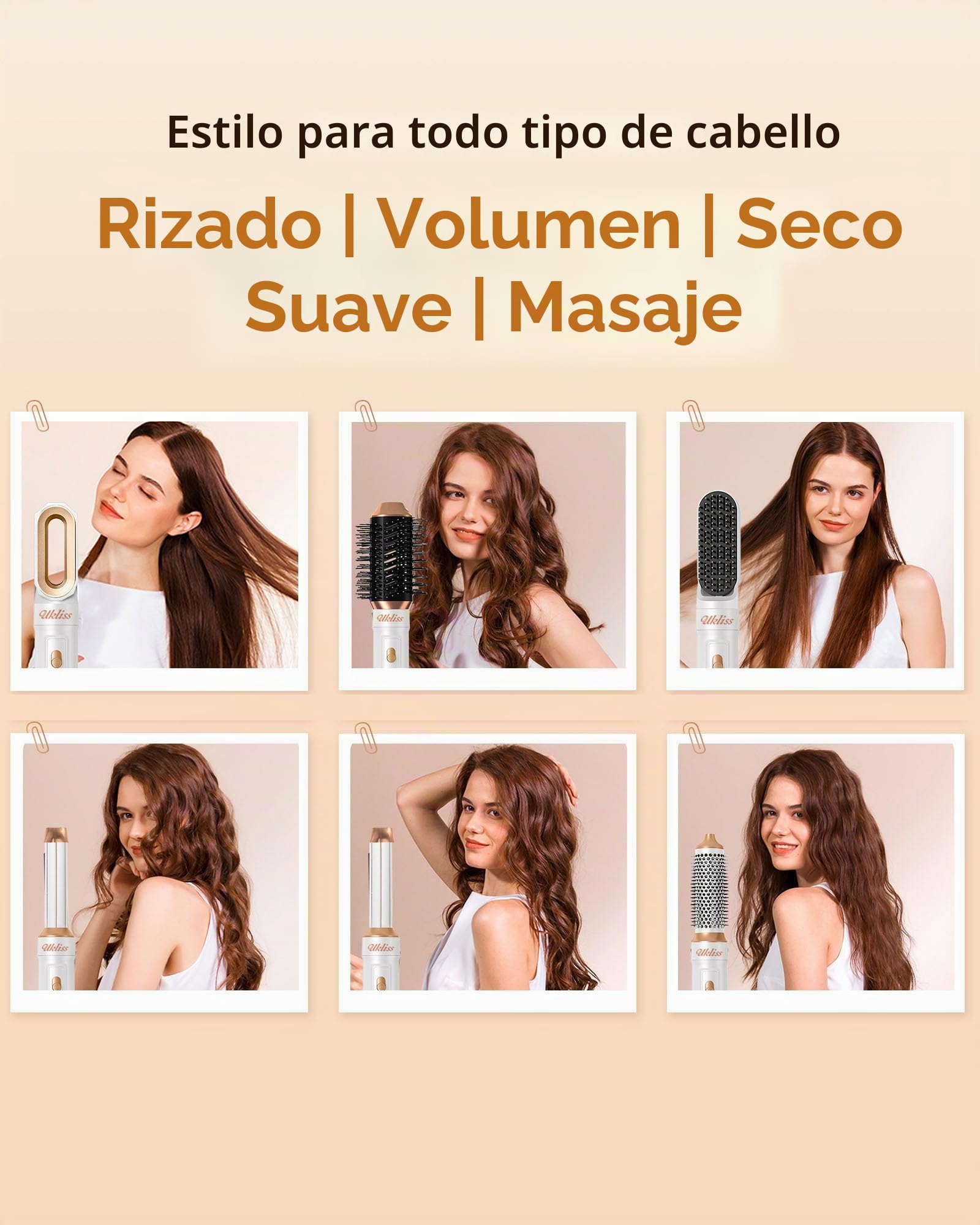 Secador Pelo Profesional 6 en 1, UKLISS Airstyler Set con Rizador Pelo Automatico, Hair Dryer, Cepillo Alisador Pelo, Thermal Brush, Cepillo Secador Hairstyler Set Regalos para Mujeres Styling -Blanc