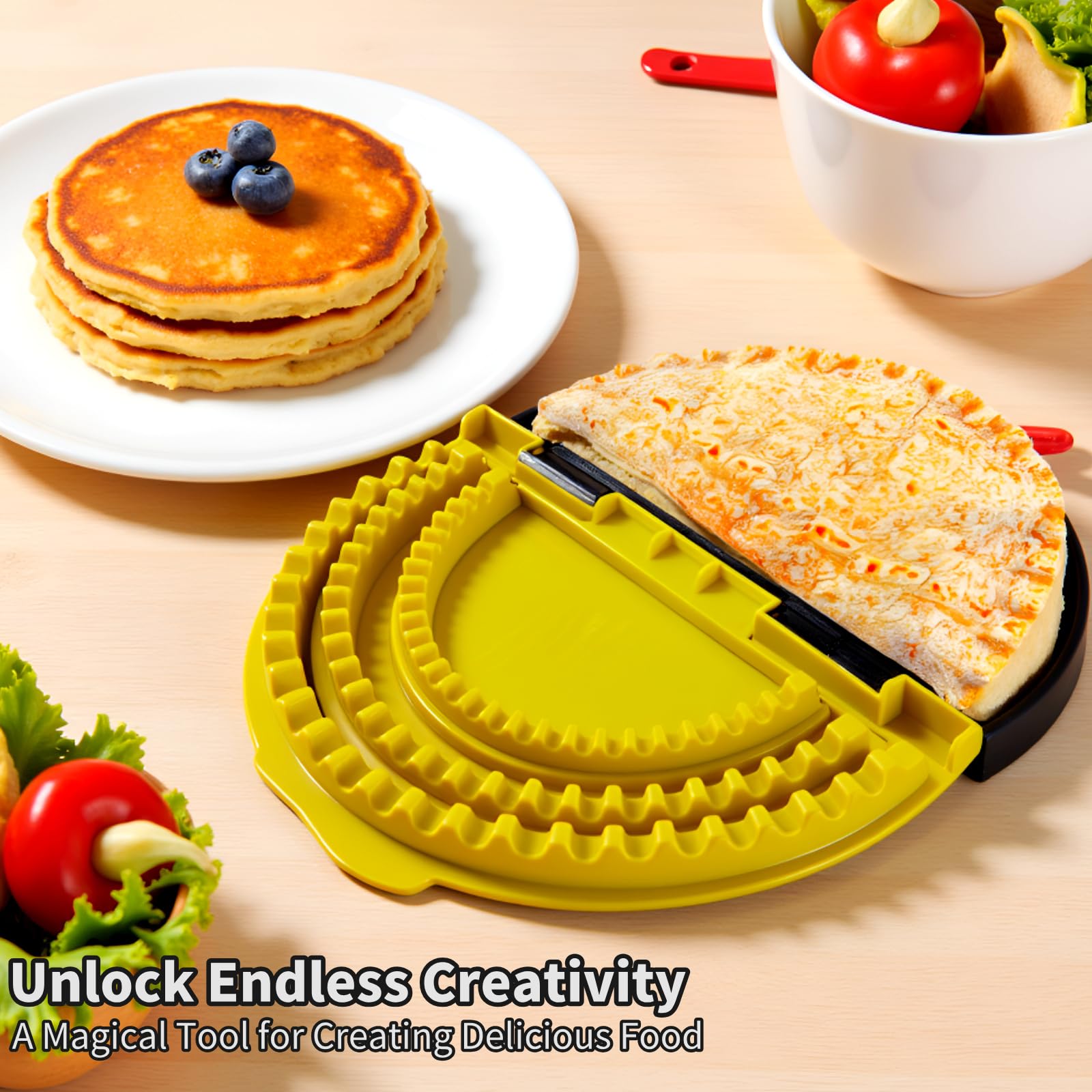 Generic 3 in 1 Tortilla Sealer & Sandwich Crimper Press, Crimper Taco Regolabile per Empanadas, Samosa e Sandwich, Giallo, Nero, Plastica, Moderna
