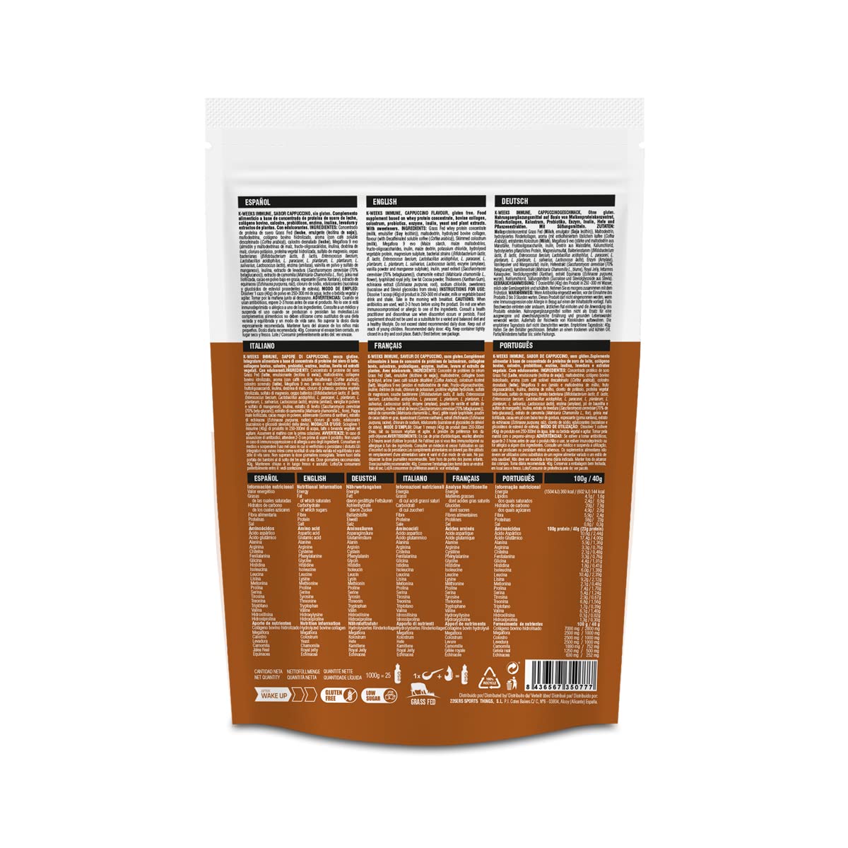 226ERS K-Weeks Whey Isolate Protein para el Sistema Inmune con Calostros, Colágeno, Jalea Real, Equinácea, Probióticos y Prebióticos | Proteína en Polvo (Capuccino, 1 kg)