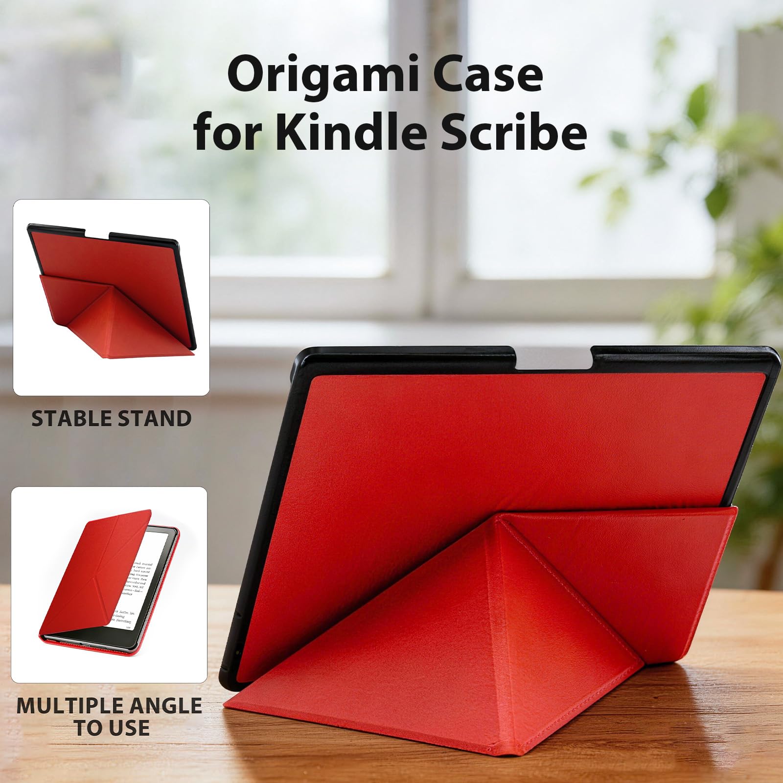 Schutzhülle für Kindle Scirbe, inklusive Displayschutzfolie, Premium-PU-Leder, Standfunktion, automatische Sleep/Wake-Funktion und Stifthalter, für Kindle Scribe (Version 2022/2024), Rot
