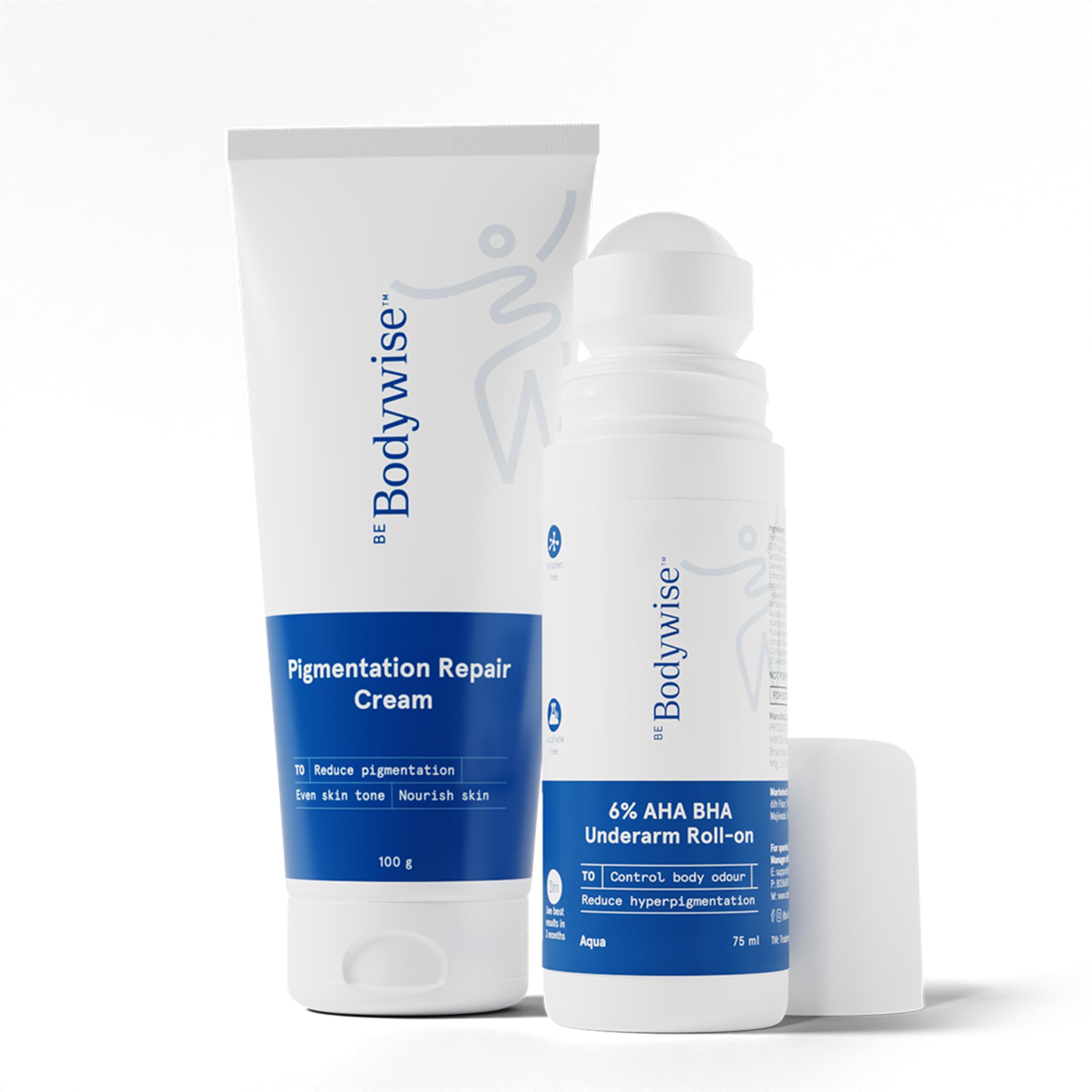 Be Bodywise Advanced Pigmentation Kit | With 6% AHA BHA Aqua Underarm Roll-On (75ml) & Pigmentation Repair Cream (100g) | Reduces Body Odor, Fades Pigmentation & Corrects Uneven Skin Tone-image-49
