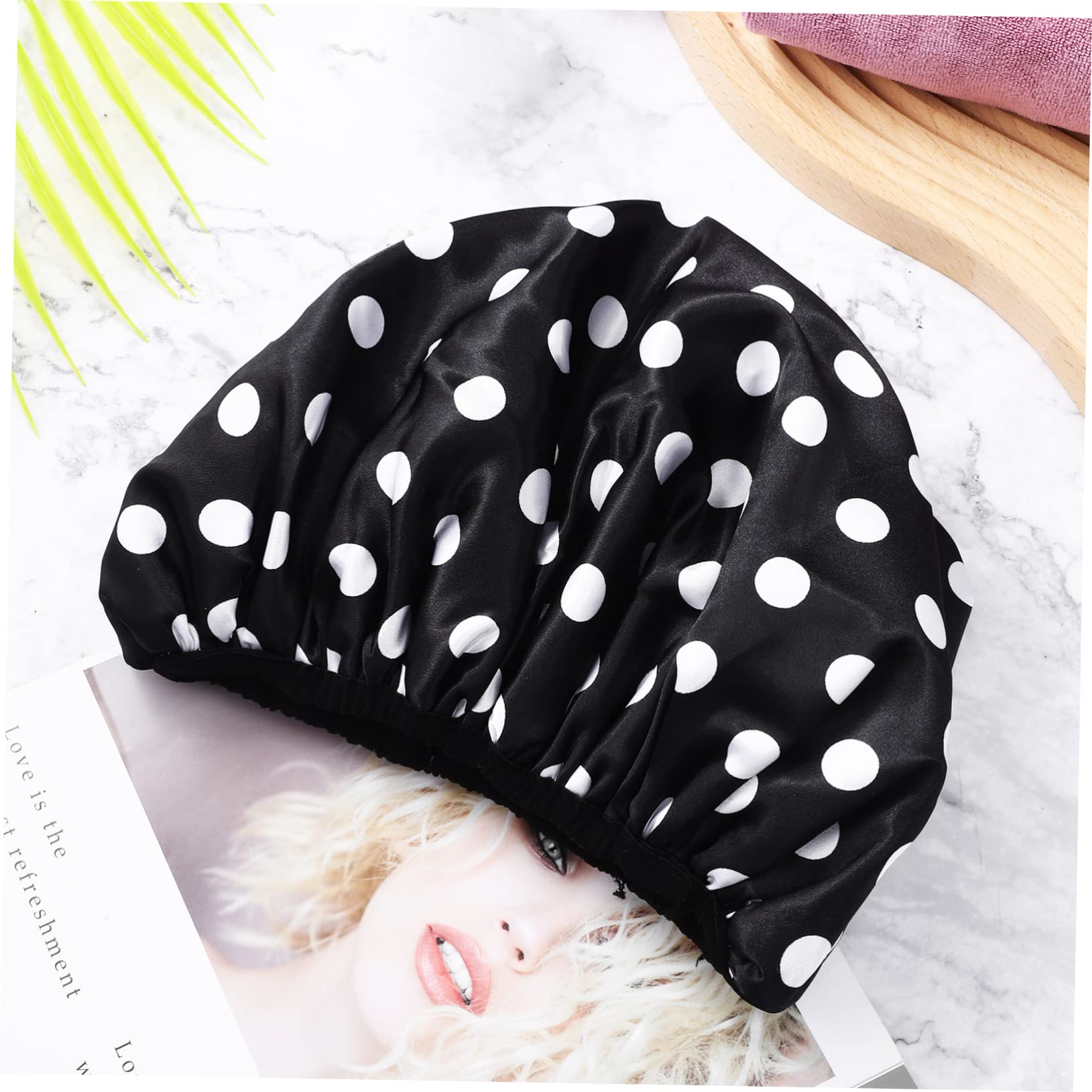 Gorros de Ducha Reutilizables 2 Piezas Microfibra Lunares | Banda Elástica, Diseño Redondo Plegable, para Mujer, Estilo Clásico Estampado de Puntos