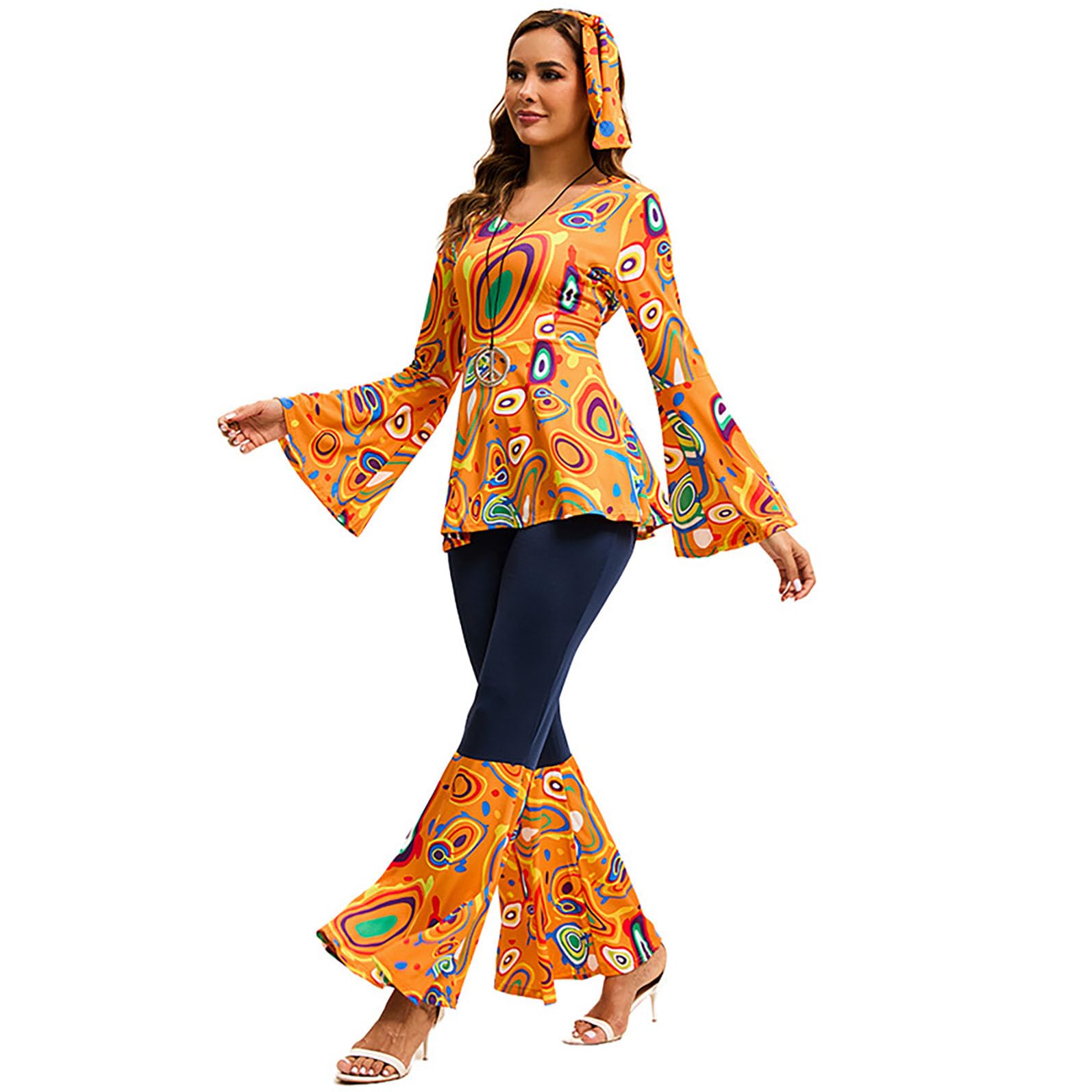 Costume hippie da donna anni '60 anni '70, abbigliamento hippie per carnevale, costume da discoteca, Halloween, carnevale, discoteca
