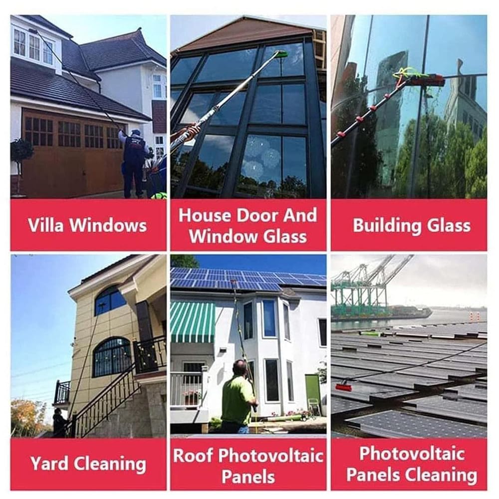 Cepillos para limpieza de ventanas, kits de limpieza de ventanas, varillas de limpieza para suministro de agua/mangueras, cepillos para agua/limpieza de paneles solares y fotovoltaicos,7.2m/24ft