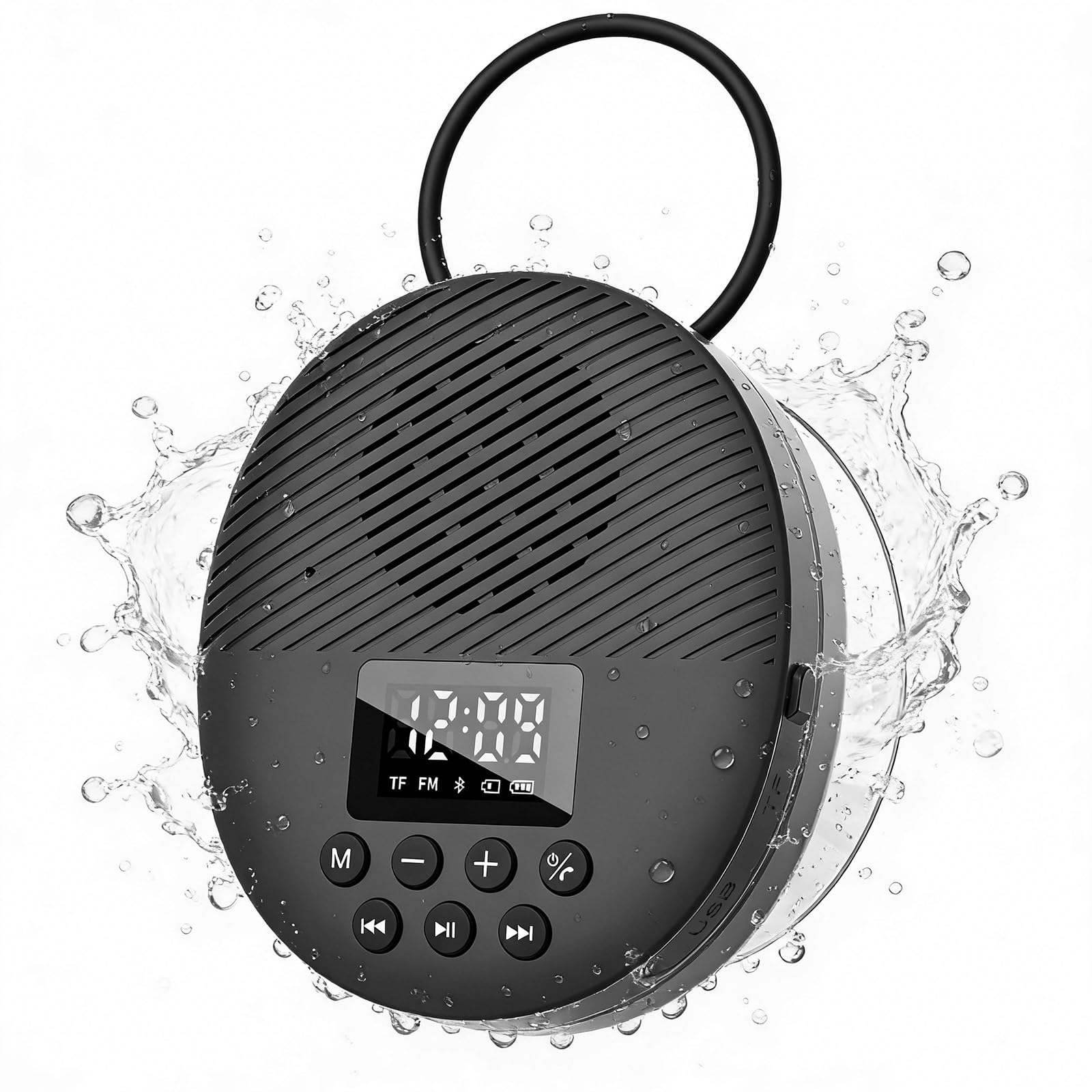 Photo 1 of Shower Radio Speaker with Bluetooth 5.4, AGPTEK Waterproof Wireless Bathroom FM with Suction Cup 12H Long Playback Time, Lanyard, LCD Screen Display, Handsfree Calling, Storage Card Playback (Black)