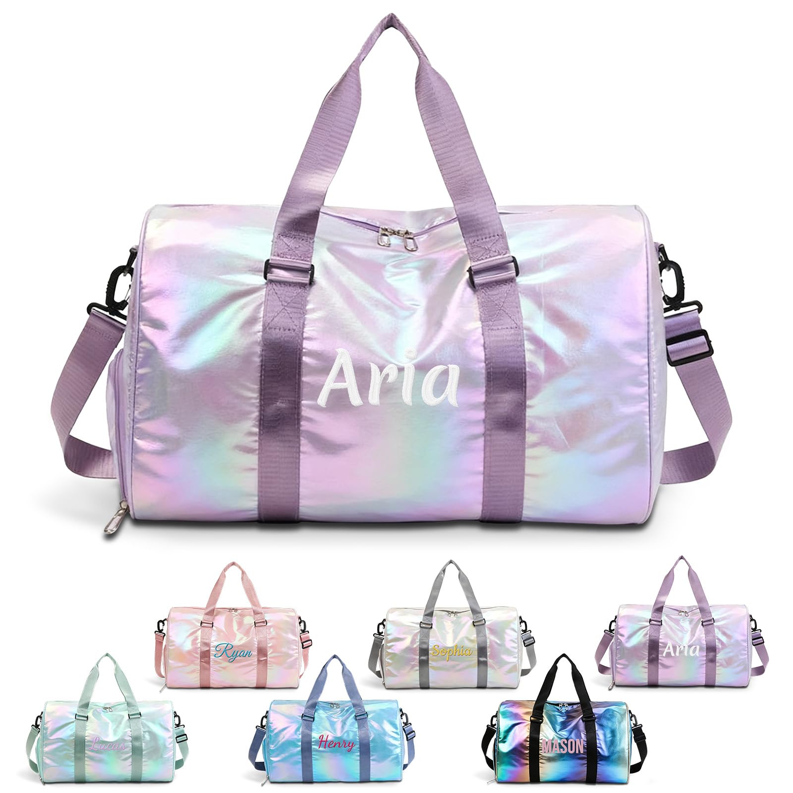 Personalized Sports Duffel Bag, Custom Embroidered Gym Bag with Name or Logo, Large Travel Weekender Overnight Bag for Women and Girls, Dance Fitness Tote for Sports or Travel (Purple)