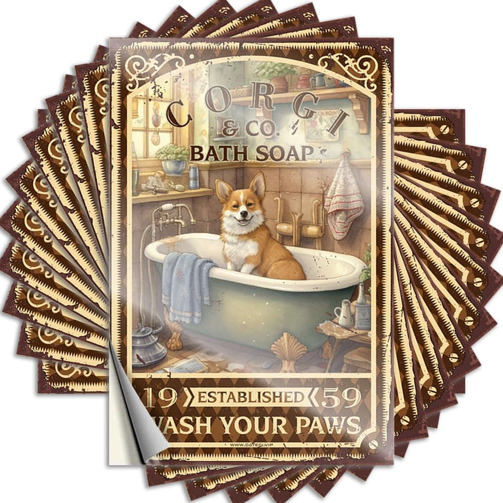 Teen Decor, Decals Funny Hat Quote Stickers, Vintage No Residue Decals for Luggage | Gathering Party Favor Custom Corgi Bath Soap Wash Your Paws(8X12CM)