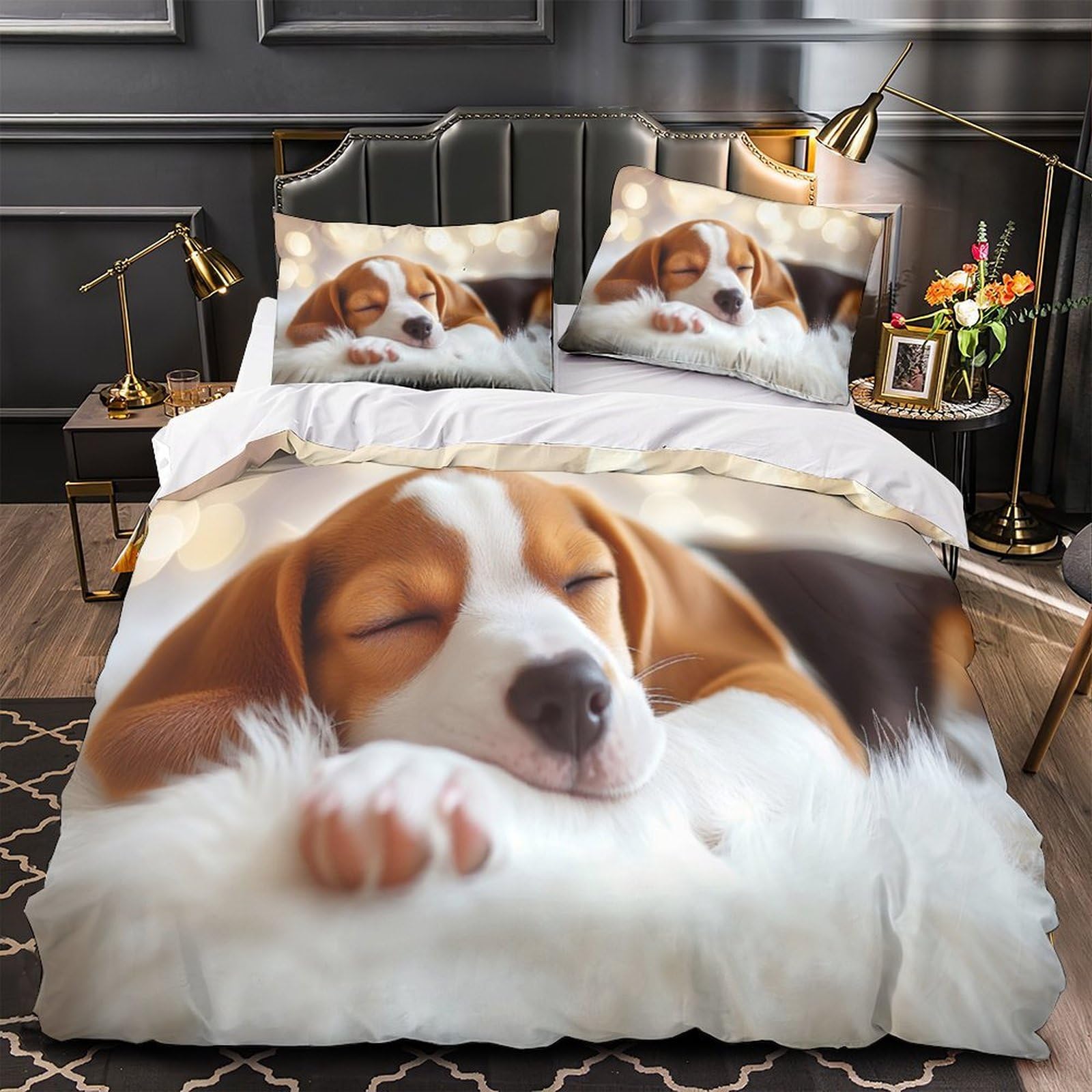 Housse de couette chiot mignon 140x200 parure de lit microfibre lit simple
