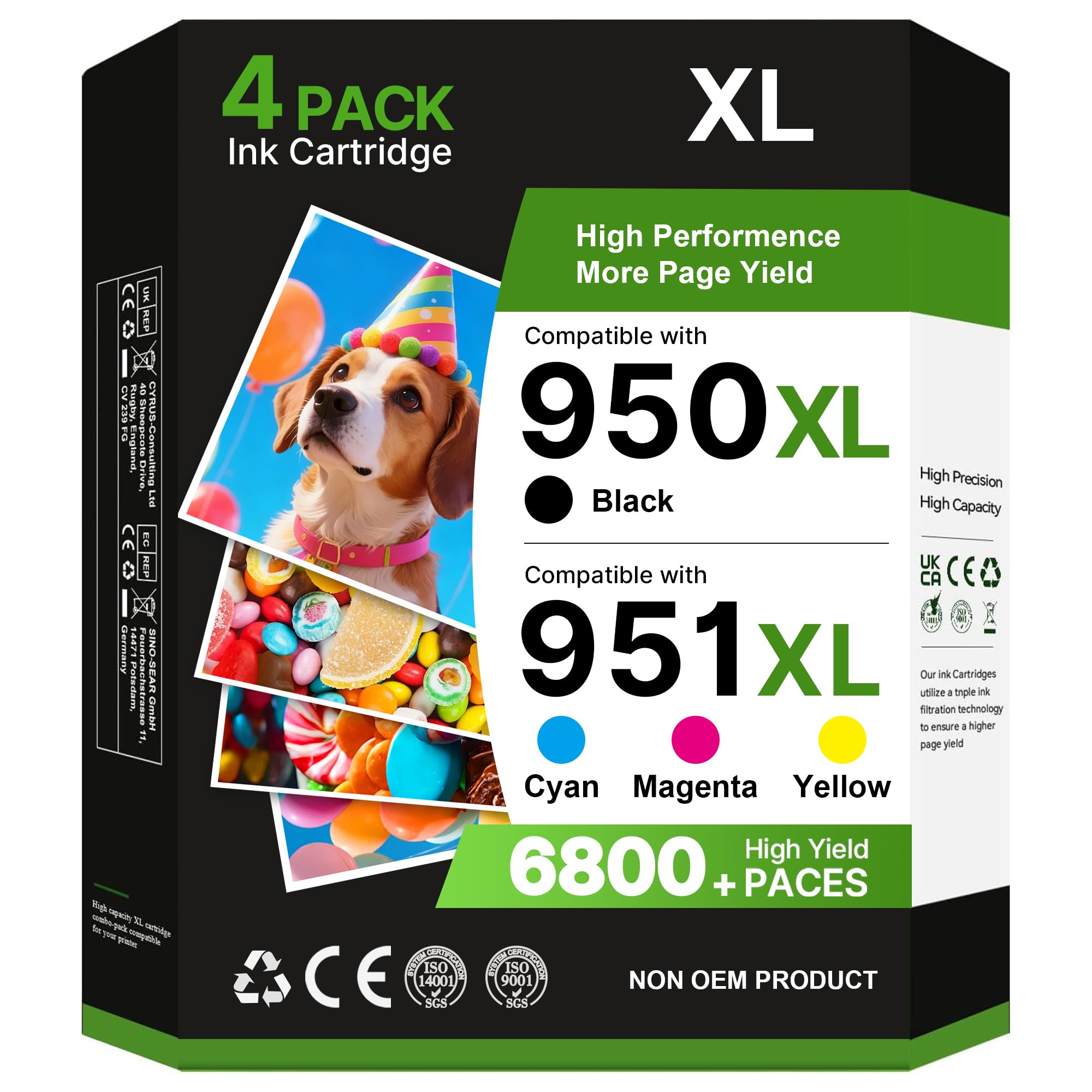 Glliter 950XL 951XL Druckerpatronen Kompatible für HP 950XL für HP 951XL für HP Officejet Pro 8620 Patronen für Officejet Pro 8600 8610 8615 8620 8625 8630 8640 8660 8100 251DW 276DW (4er-Pack)