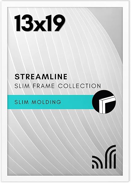Americanflat 13x19 Picture Frame with Polished Plexiglass - Streamline Collection - Thin Border Picture Frame for Wall Display - Hanging Hardware Included - White