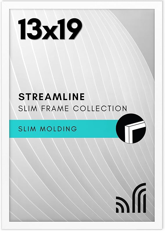 Americanflat 13x19 Picture Frame with Polished Plexiglass - Streamline Collection - Thin Border Picture Frame for Wall Display - Hanging Hardware Included - White