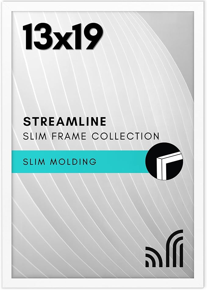 Americanflat 13x19 Picture Frame with Polished Plexiglass - Streamline Collection - Thin Border Picture Frame for Wall Display - Hanging Hardware Included - White