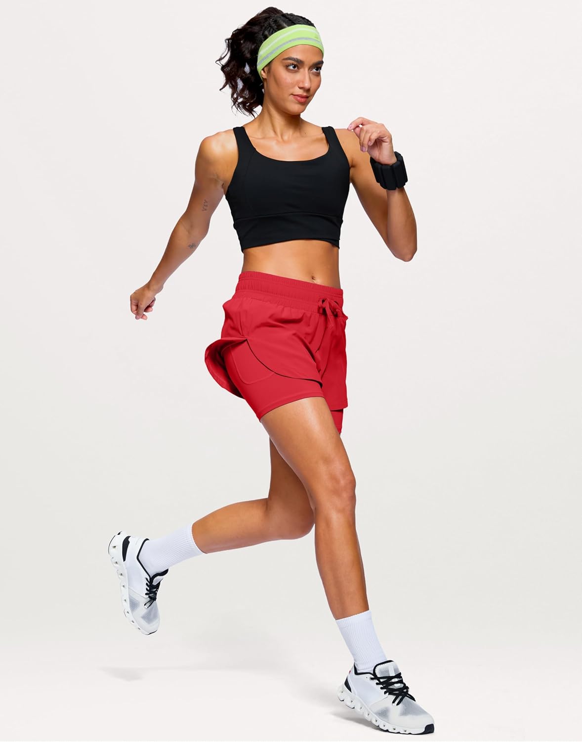 Soothfeel Women's 2 in 1 Running Shorts 5" Athletic Shorts High Waisted Workout Gym Tennis Exercise Shorts with Liner Pocket