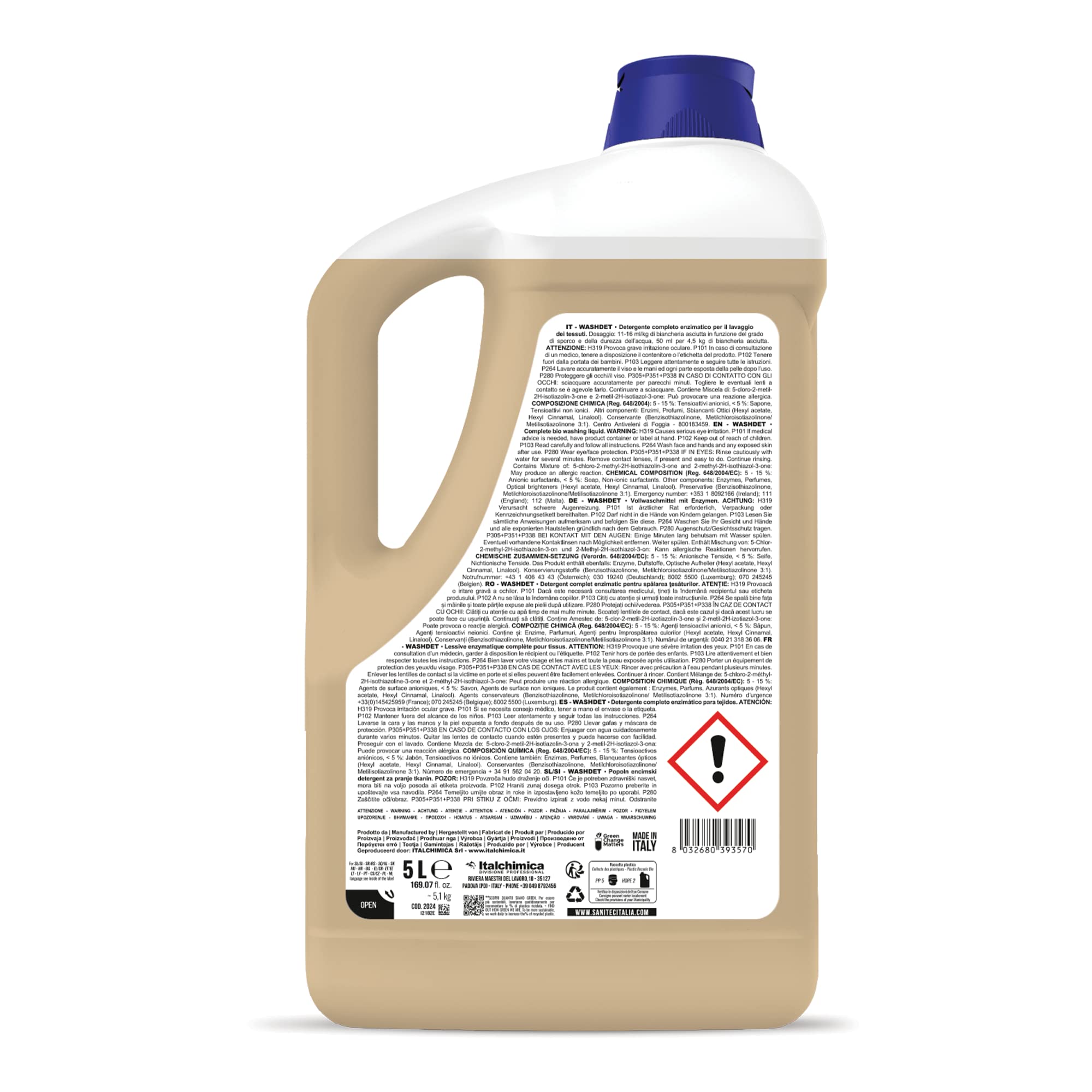 Washdet - Detergente Liquido per Bucato a Mano e in Lavatrice - Bianchi e Colorati - Argan - 5 kg & Softdet - Additivo Ammorbidente Profumato Igienizzante - 5 kg