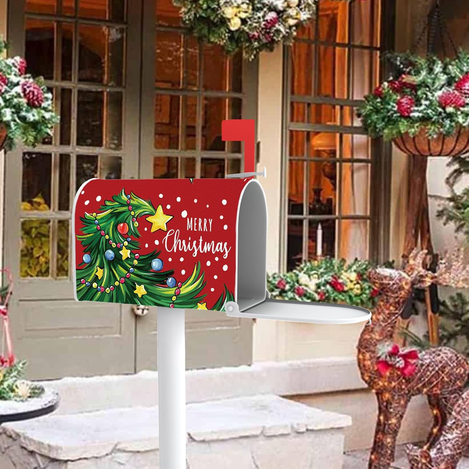 Merry Christmas Tree Red Mailbox Cover Magnetic Standard Size image 2