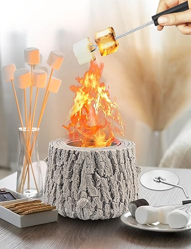 Fogata de mesa  Mini chimenea de mesa, portátil, para tocones de árboles, sin humo y sin olor para interiores, exteriores, campamento, exterior,