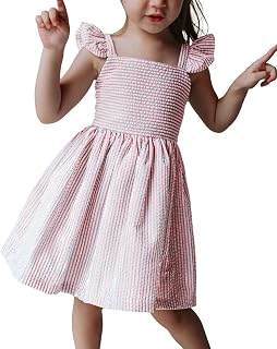 Saodimallsu Girls Summer Dress Spaghetti Strap cami Beach Sundress Spring Outfits for Kids Striped Dress Ruffle Sleeve