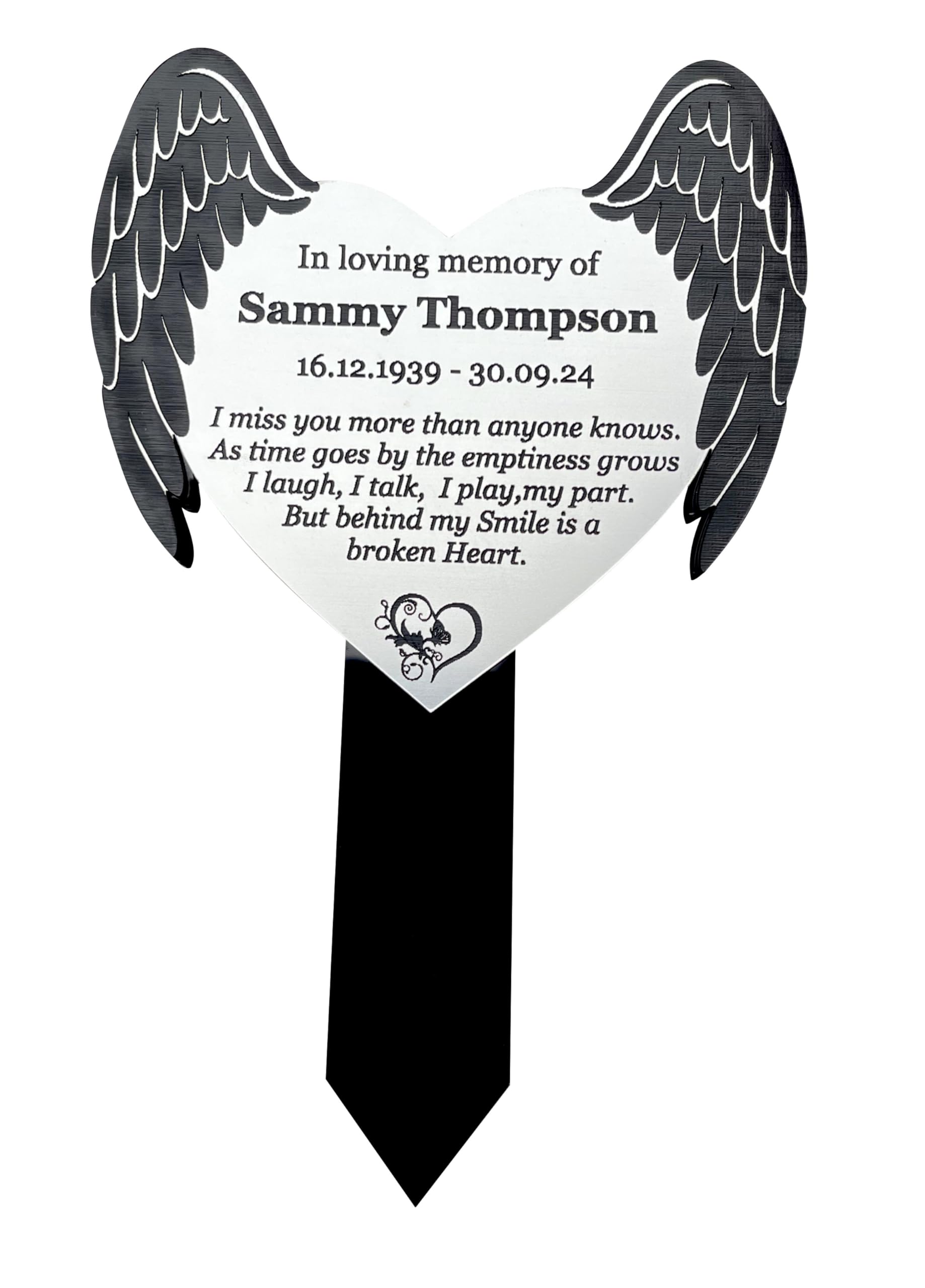 Memorial Plaque, Rememberance Plaques, Angel Wings, Pets, Dog, Cat, Grave Garden Marker Spike Graveside, Silver (Silver)