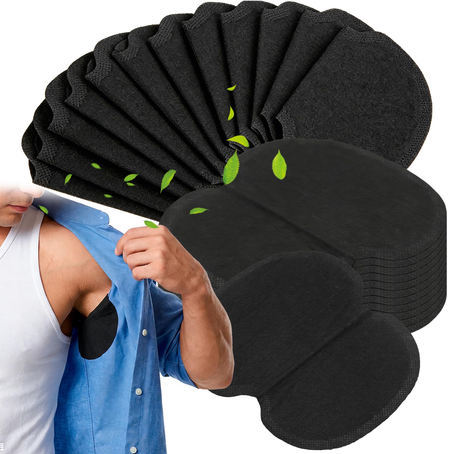 Almohadillas de sudor de 60 pcs, almohadilla de sudor absorbente de axila negra no tejida, adhesivo extra fuerte para hombres, camisas de mujeres, blusas